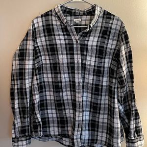 LL Bean 1X Blue White Buffalo Plaid Flannel Shirt